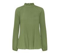 ICHI IHLARA LS Damen Lange Bluse Langarm Plissee Bluse mit Stehkragen hinterer Reißverschluss Regular Fit, Größe:S, Farbe:Willow Bough (180119)