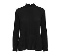 ICHI IHLARA LS Damen Lange Bluse Langarm Plissee Bluse mit Stehkragen hinterer Reißverschluss Regular Fit, Größe:L, Farbe:Black (10001)