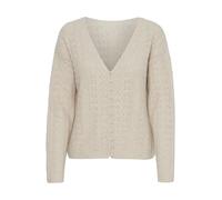 ICHI IHLIYANNA Damen Strickjacke Strickpullover Cardigan mit V-Ausschnitt elastisch Perlmuttknöpfe Regular fit, Größe:M, Farbe:Almond Milk (124301)
