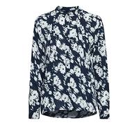 Ichi IHMARRAKECH Damen Bluse Hemdbluse Langarm mit schmalem Stehkragen und Allover-Print, Größe:XL, Farbe:Total Eclipse (194010)