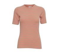 ICHI IHMIRA Damen T-Shirt Shirt mit Kontraststreifen Rundhals Baumwollmischung elastisch Slim Fit, Größe:XL, Farbe:Hot Coral Stripe (202998)