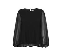 ICHI IHNALLA LS Damen Lange Bluse Langarm Bauschärmel Rundhalsausschnitt transparente Ärmel Regular Fit, Größe:36, Farbe:Black solid (200575)