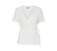 ICHI IHORETA S Damen Kurze Bluse Kurzarm Wickelbluse aus Plissee mit seitlicher Bindung Regular Fit, Größe:XL, Farbe:Cloud Dancer (114201)