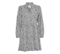 ICHI IHQWISSA Damen Kleid Freizeitkleid Midikleid mit V-Ausschnitt Knopfverschluss Rüsschen 100% Baumwolle Regular fit, Größe:40, Farbe:Blue Mirage Flower AOP (203423)
