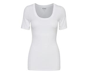 ICHI IHZOLA Damen T-Shirt Kurzarm Shirt rundhalsshirtp mit aufgesetzten Kanten Slim Fit, Größe:2XL, Farbe:White (10100)