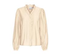 Ichi IXLAYA Damen Bluse Shirt Blusenshirt mit Rüsschen Puffärmel V-Ausschnitt Knöpfen Regular fit, Größe:44, Farbe:Almond Milk (124301)