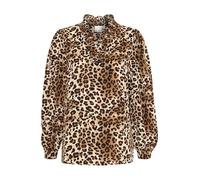 ICHI IXNAINA LS Damen Bluse Blusenshirt Langarmbluse mit V-Ausschnitt Rüsschen Puffärmel Regular fit, Größe:36, Farbe:Natural Leo Print (202039)