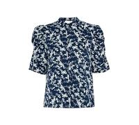 Ichi IXNINA Damen Bluse Shirt Kurzarmbluse mit Knöpfen Puffärmel Regular fit, Größe:38, Farbe:Total Eclipse/White Flower (204388)