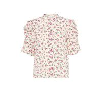Ichi IXNINA Damen Bluse Shirt Kurzarmbluse mit Knöpfen Puffärmel Regular fit, Größe:40, Farbe:Almond Milk w. Pink Flower (204387)