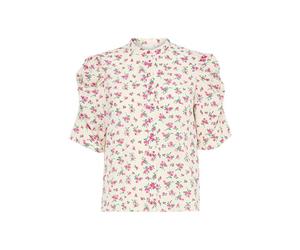 Ichi IXNINA Damen Bluse Shirt Kurzarmbluse mit Knöpfen Puffärmel Regular fit, Größe:40, Farbe:Almond Milk w. Pink Flower (204387)