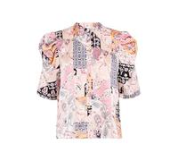 Ichi IXNINA Damen Bluse Shirt Kurzarmbluse mit Knöpfen Puffärmel Regular fit, Größe:40, Farbe:Pink Lady Patch Print (204564)