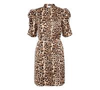 Ichi IXNINA Damen Kleid Midikleid Freizeitkleid mit Puffärmel Knöpfen Bindeband Regular fit, Größe:38, Farbe:Stucco Leo Print (202333)