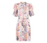 Ichi IXNINA Damen Kleid Midikleid Freizeitkleid mit Puffärmel Knöpfen Bindeband Regular fit, Größe:38, Farbe:Pink Lady Patch Print (204564)