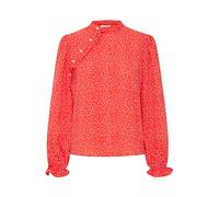 Ichi IXTANYA LS Damen Bluse Blusenshirt mit Rüsschen Perlenknöpfe Regular fit, Größe:38, Farbe:Racing Red (191763)