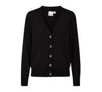 Ichi IXTRILLA Damen Strickjacke Cardigan Feinstrick Knöpfen V-Ausschnitt Rippbündchen Regular fit, Größe:M, Farbe:Black (194008)