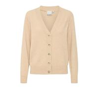 Ichi IXTRILLA Damen Strickjacke Cardigan Feinstrick Knöpfen V-Ausschnitt Rippbündchen Regular fit, Größe:M, Farbe:Doeskin (151308)