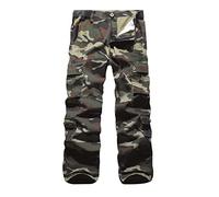 iCKER Herren Cargo Hose Camouflage Hose militär Casual Outdoor Arbeitshose Freizeithose, Camo Grün, 34