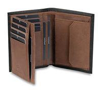 iClassy Hochformat - Echtleder Geldbörse handgemacht und doppelt genäht Portemonnaie mit Münzfach und Platz für 13 Karten + 1 Sichtfach - Geschenk | (Schwarz/Braun)