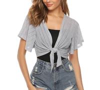 iClosam Damen Bolero-Strickjacke, kurzärmelig, mit Bolero - Grau - Klein
