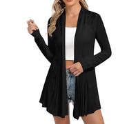 iClosam Damen-Strickjacke mit langen Ärmeln, drapiert, vorne offen, unregelmäßig, Wasserfallpullover, asymmetrischer Saum, Cardigan mit Taschen, #2 Schwarz, XL