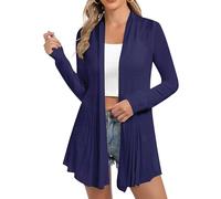 iClosam Damen-Strickjacke mit offener Vorderseite, langärmelig, leicht, Strickjacke, #2 Dunkelblau (Falten), X-Groß