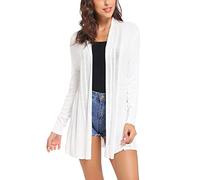 iClosam Damen-Strickjacke, vorne offen, langärmelig, lässig, leicht, fließender Rüschenpullover, weiß, XL