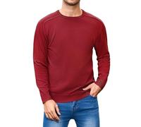 iClosam Herren Basic Pullover Rundhalspullover Langarm Strickpullover Unifarben Basis Männer Pulli Klassischer Weihnachtspullover Herren,Date Rot,L