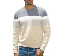 iClosam Herren Gestreifter Pullover Crew Neck Langarmpullover Basic Strickpullover Standard Fit Winterpullover Casual Pulli Herren,Apricot,XL