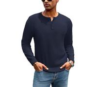 iClosam Herren Henley Pullover Langarmpullover Regular Fit Winterpullover Herren Vintage Strickpullover Einfarbiger Gestrickter Sweater für Alltag,Marineblau,M