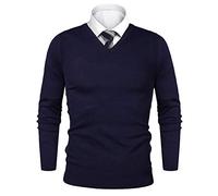 iClosam Herren Pullover Männer Langarm V-Ausschnitt-Pulli Winterpullover Strick Pullover Slim Fit Dunkelblau XXL