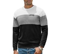 iClosam Herren Rundhals Pullover Gestreifter Langarmpullover Baumwoll-Mix Winterpullover Klassischer Pulli, Regular Fit Strickpullover,Schwarz,XL