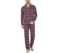 iClosam Herren Schlafanzug Winter Lang Pyjamas Set Baumwolle Schlafanzüge Männer Zweiteiliger mit Knöpfen Langarm Karierter Nachtwäsche mit V-Ausschnitt Loungewear