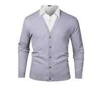 iClosam Herren Strickjacke Cardigan Mit V-Ausschnitt Aus Baumwolle, Grau, M