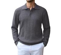 iClosam Herren Strickpullover Polo Business Pullover Eleganter Pulli Männer | Feinstrick Herrenpullovers Polokragen Sweater Elegant Langarm Poloshirt mit Geknöpft Strickpulli für Casual Business
