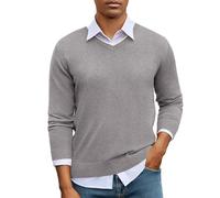iClosam Herrenpullover mit V Ausschnitt Langarm Winter Pullover Herren Baumwollpullover Casual Strickpullover Klassischer Standard Fit Pulli,Grau,M