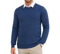 iClosam Modischer Herrenpullover, Weicher Langarm Strickpullover mit Karomuster and Rundhals, H-Schnitt Basic Pulli für Männer im Herbst and Winter