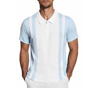 iClosam Poloshirt Herren Kurzarm Slim Fit, Gestreiftes Polohemd mit Reißverschluss, Weiches Elastisches Polo Shirt für Büro Freizeit Golf S-3XL