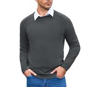iClosam Pullover Herren Baumwolle Rundhals Sweatshirt Herren Ohne Kapuze Langarm Basic Strickpullover Standard Fit Winterpullover Freizeit Pulli,Dunkelgrau,M