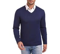 iClosam Pullover Herren Business Herrenpullover Basic Feinstrickpullover V Ausschnitt Männer Pulli Marineblau M