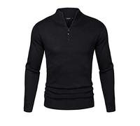 iClosam Pullover Herren Half Zip Strickpullover Winter Herrenpullover mit Reißverschluss Slim Fit Schwarz L