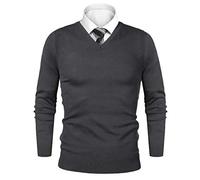 iClosam Pullover Herren V Ausschnitt Business Herrenpullover Basic Feinstrickpullover Männer Pulli Dunkelgrau S