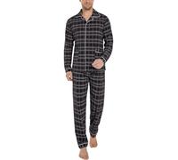 iClosam Pyjama Herren Lang Schlafanzug Winter Baumwolle Herrenschlafanzug Langarm Kariert Männer Loungewear Nachtwäsche V-Ausschnitt Pijamas Winter mit Knopfleiste