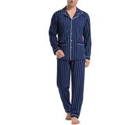 iClosam Schlafanzug für Herren mit Knöpfen Pyjama Baumwolle Kariert Pyjamas Langarm Schlafanzüge Männer Zweiteiliger Lang Nachtwäsche V-Ausschnitt Loungewear Winter