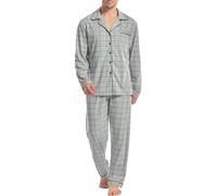 iClosam Schlafanzug Herren Lang Baumwolle Kariert Pyjamas Set Langarm Schlafanzüge Männer Zweiteiliger mit Knöpfen Nachtwäsche V-Ausschnitt Loungewear Winter