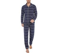 iClosam Schlafanzug Herren Lang Pyjamas Langarm Baumwolle Schlafanzüge Männer Zweiteiliger mit Knöpfen Kariert Nachtwäsche Set mit Langarmshirt und Pyjamahose für Winter