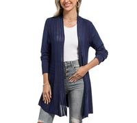 iClosam Strickjacke Damen Lang Cardigan Blaue Strickmantel Einfarbige Dünne Jacke Gestrickt Langarm Leicht Elegant
