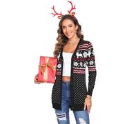 iClosam Weihnachten Strickjacke Damen Langarm Weihnacht Cardigan V Ausschnitt mit Knöpfen Weihnachtsjacke Rentiermuster Lang Strick Weihnachtspulli mit Schneeflockenmuster
