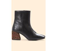ICode Black Leather Boots With Leopard Motif Heel Größe: 38 | Stiefel Outlet | Damen | Schwarz