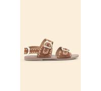 ICode Camel Leather Velour Embroidered Flat Sandals Camel Größe: 41 | Sandalen Outlet | Damen | Braun