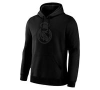 Icon Sports Offiziell lizenzierter International Club Blackout Hoodie - einfarbiger schwarzer Logo-Druck auf schwarzem Fußball-Kapuzenpullover, Real Madrid, X-Large